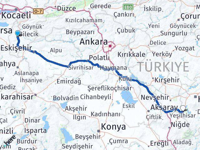 Bilecik Yeşilhisar Kayseri Arası Kaç Km - Yol Haritası