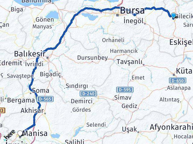 Bilecik Yunusemre Manisa Arası Kaç Km - Yol Haritası
