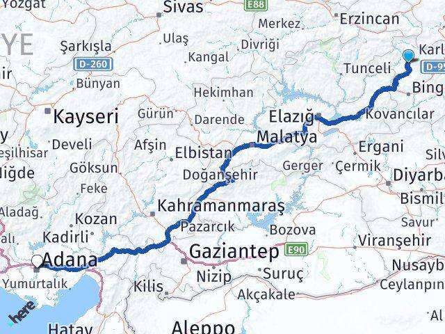 Bingöl Adaklı Adana Arası Kaç Km - Yol Haritası