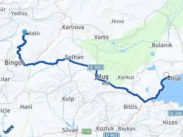 Bingöl Adaklı Ahlat Bitlis Arası Kaç Km - Yol Haritası