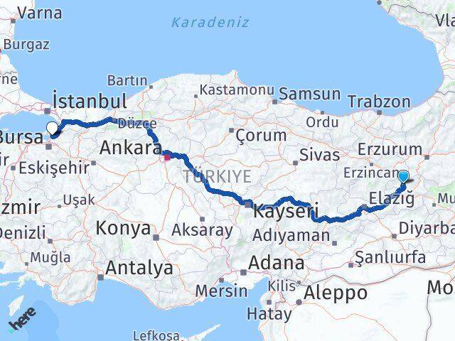 Bingöl Adaklı Gemlik Bursa Arası Kaç Km - Yol Haritası
