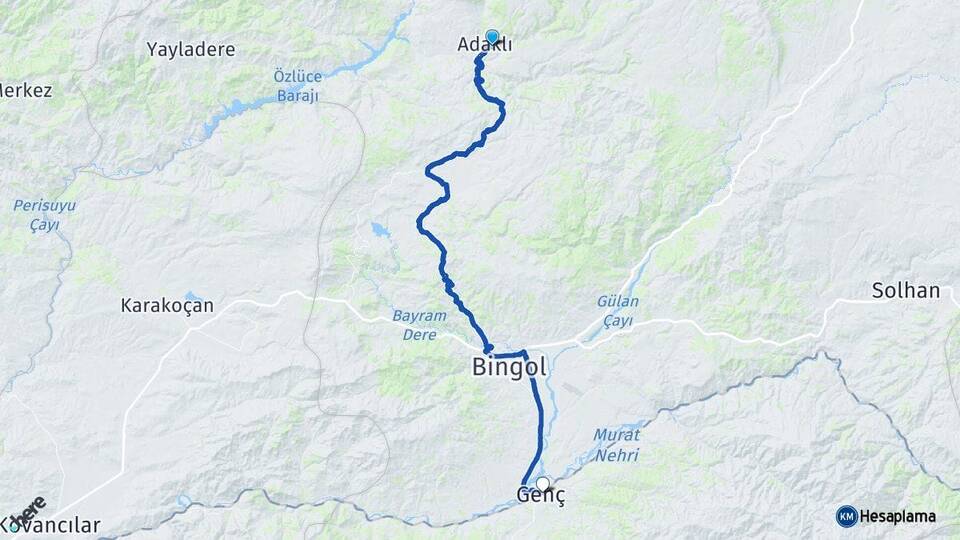 Bingöl Adaklı Genç Arası Kaç Km - Yol Haritası