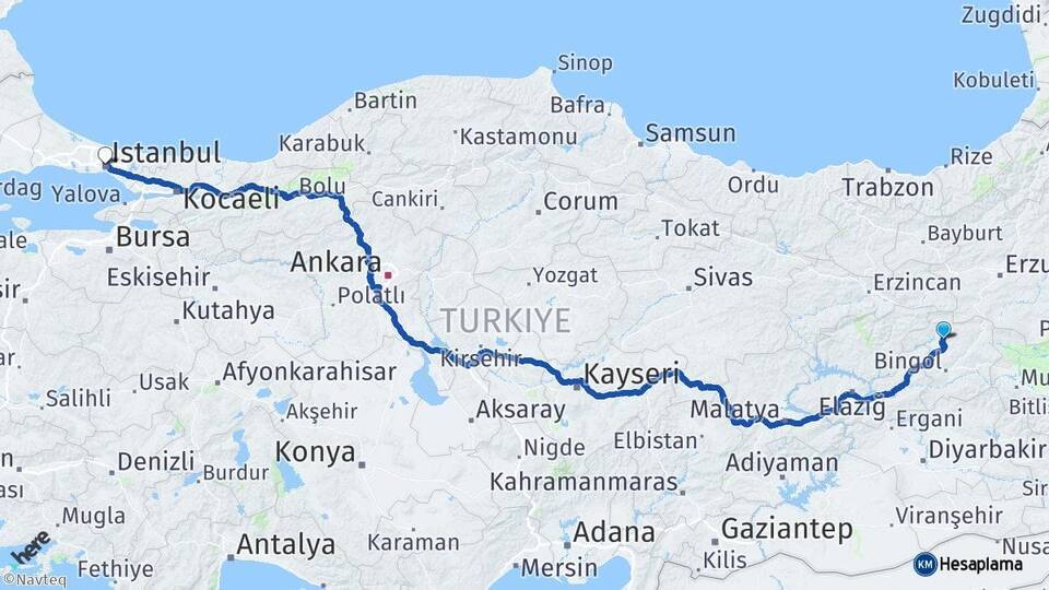Bingöl Adaklı İstanbul Arası Kaç Km - Yol Haritası