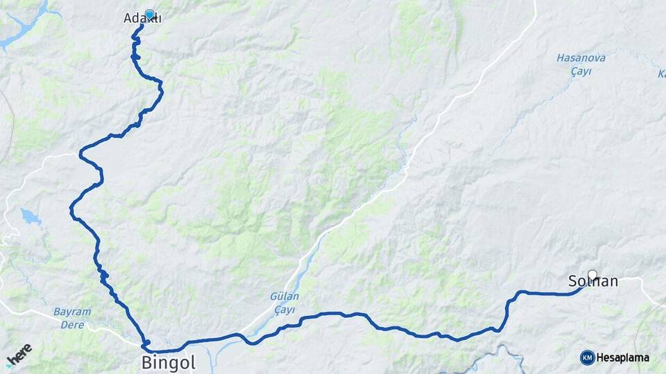Bingöl Adaklı Solhan Arası Kaç Km - Yol Haritası