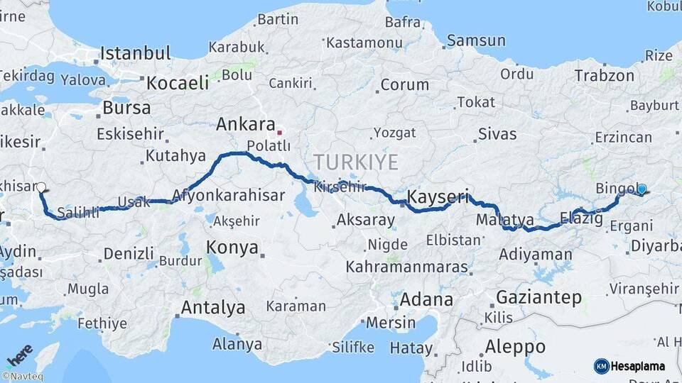Bingöl Akhisar Manisa Arası Kaç Km - Yol Haritası