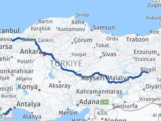 Bingöl Akyazı Sakarya Arası Kaç Km - Yol Haritası