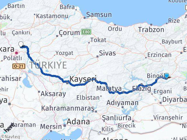 Bingöl Akyurt Ankara Arası Kaç Km - Yol Haritası