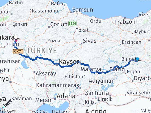 Bingöl Altındağ Ankara Arası Kaç Km - Yol Haritası