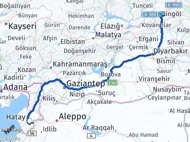 Bingöl Altınözü Hatay Arası Kaç Km - Yol Haritası