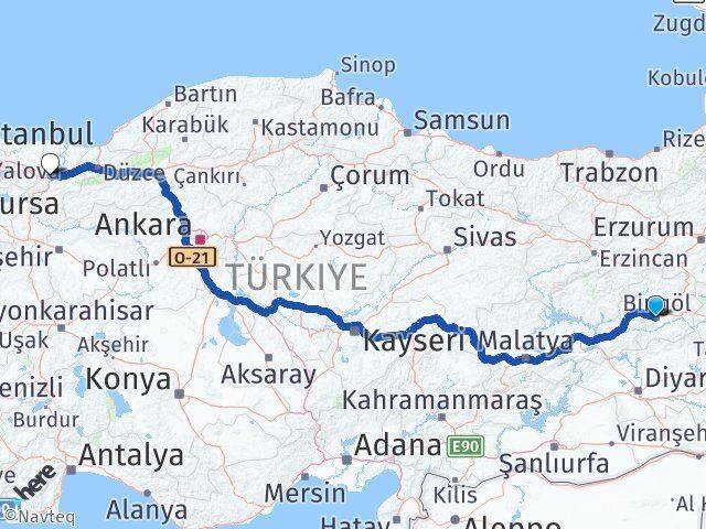 Bingöl Arifiye Sakarya Arası Kaç Km - Yol Haritası