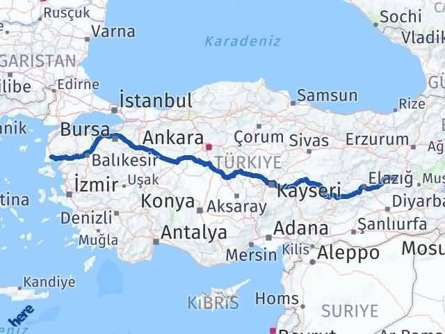 Bingöl Ayvacık Çanakkale Arası Kaç Km - Yol Haritası