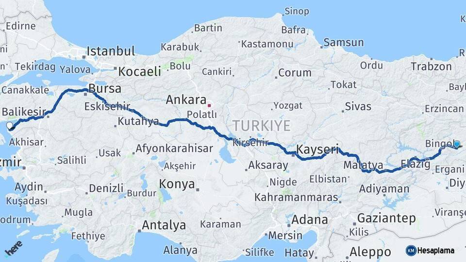 Bingöl Ayvalık Balıkesir Arası Kaç Km - Yol Haritası