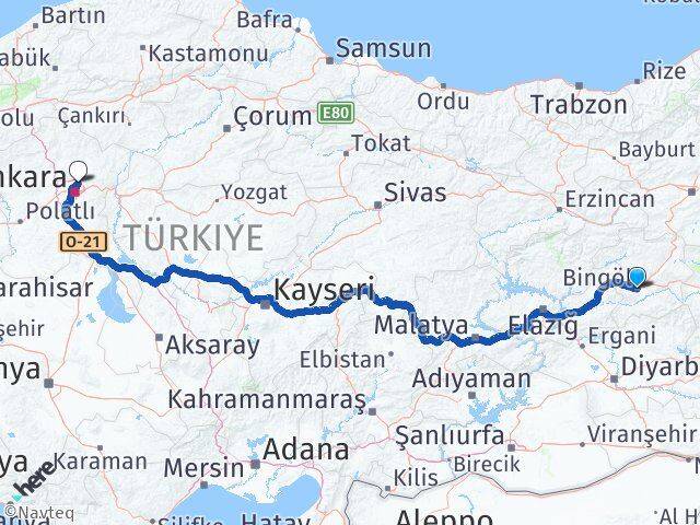 Bingöl Baraj Altındağ Ankara Arası Kaç Km - Yol Haritası