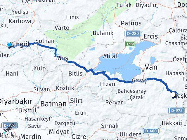 Bingöl Başkale Van Arası Kaç Km - Yol Haritası