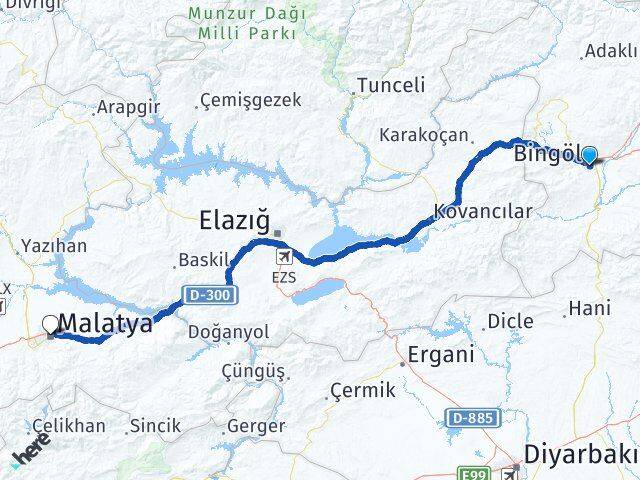Bingöl Battalgazi Malatya Arası Kaç Km - Yol Haritası