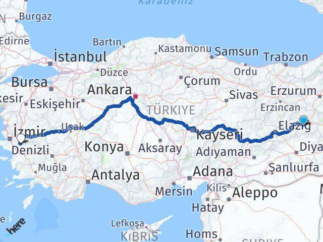 Bingöl Bayındır İzmir Arası Kaç Km - Yol Haritası