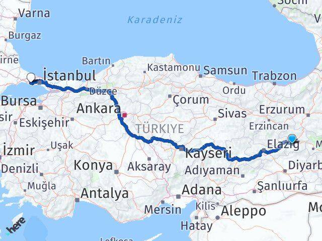 Bingöl Büyükçekmece İstanbul Arası Kaç Km - Yol Haritası