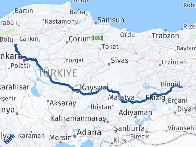 Bingöl Çamlıdere Ankara Arası Kaç Km - Yol Haritası