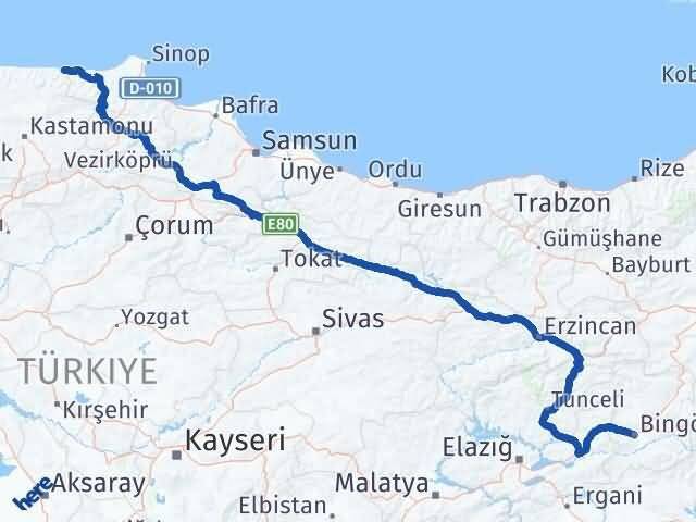 Bingöl Çatalzeytin Kastamonu Arası Kaç Km - Yol Haritası