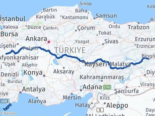 Bingöl Çavdarhisar Kütahya Arası Kaç Km - Yol Haritası