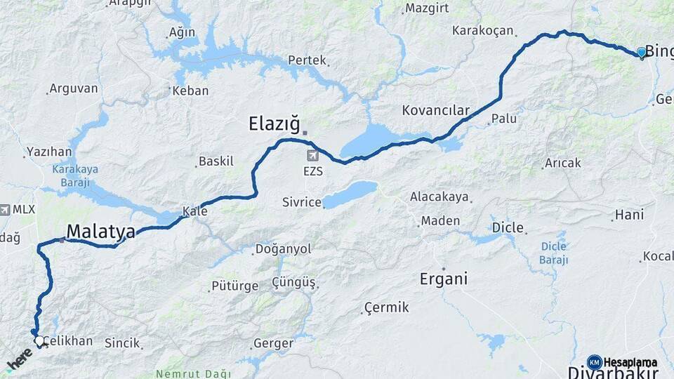 Bingöl Çelikhan Adıyaman Arası Kaç Km - Yol Haritası