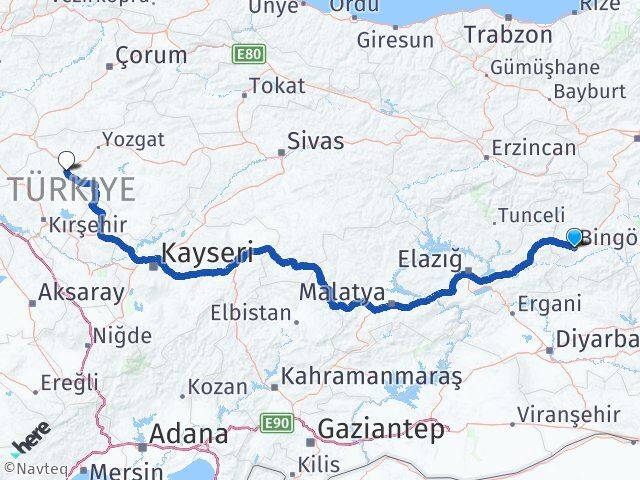 Bingöl Çiçekdağı Kırşehir Arası Kaç Km - Yol Haritası