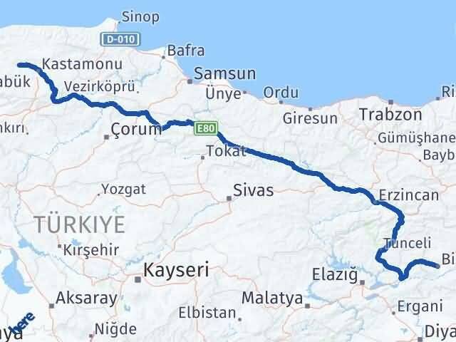 Bingöl Daday Kastamonu Arası Kaç Km - Yol Haritası