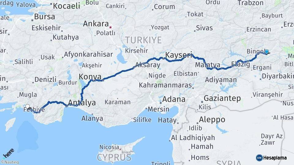 Bingöl Dalaman Muğla Arası Kaç Km - Yol Haritası