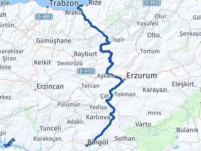 Bingöl Derepazarı Rize Arası Kaç Km - Yol Haritası