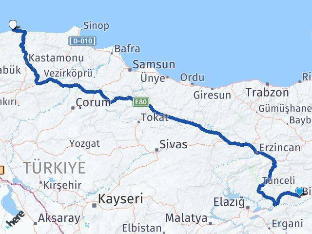 Bingöl Doğanyurt Kastamonu Arası Kaç Km - Yol Haritası