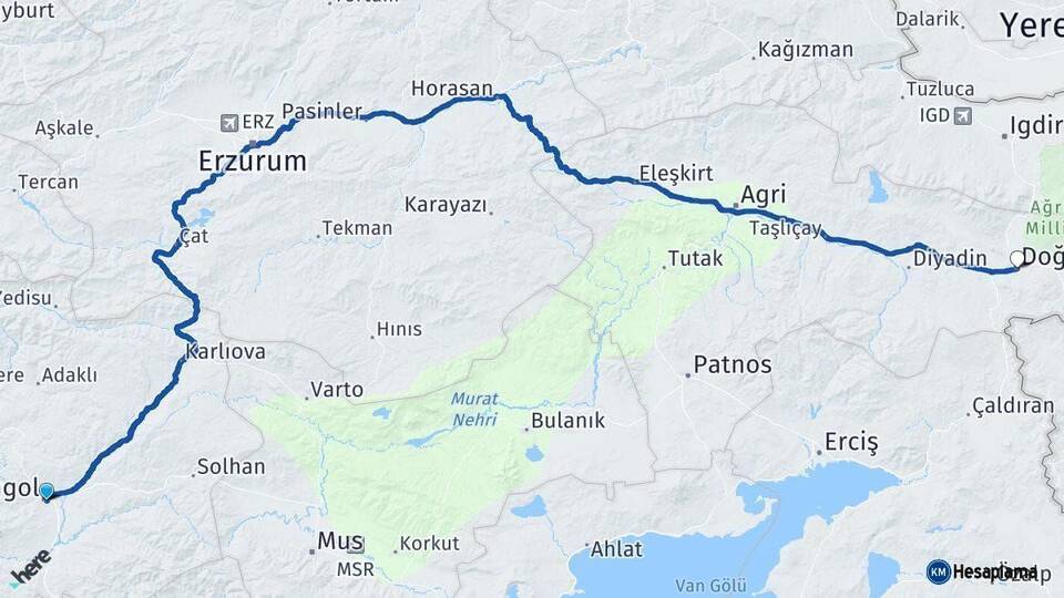Bingöl Doğubayazıt Ağrı Arası Kaç Km - Yol Haritası