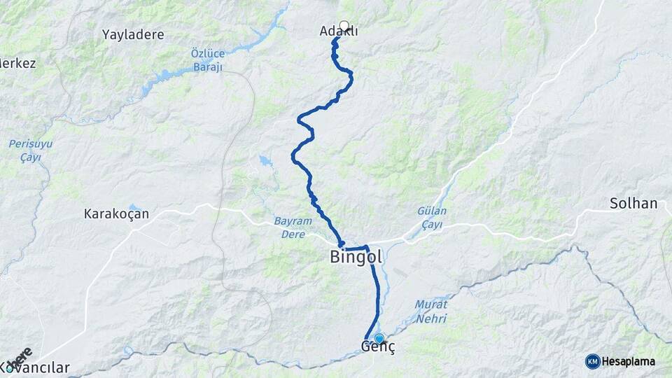 Bingöl Genç Adaklı Arası Kaç Km - Yol Haritası