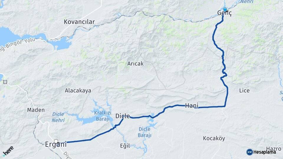 Bingöl Genç Ergani Diyarbakır Arası Kaç Km - Yol Haritası