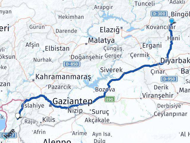 Bingöl Genç Hassa Hatay Arası Kaç Km - Yol Haritası