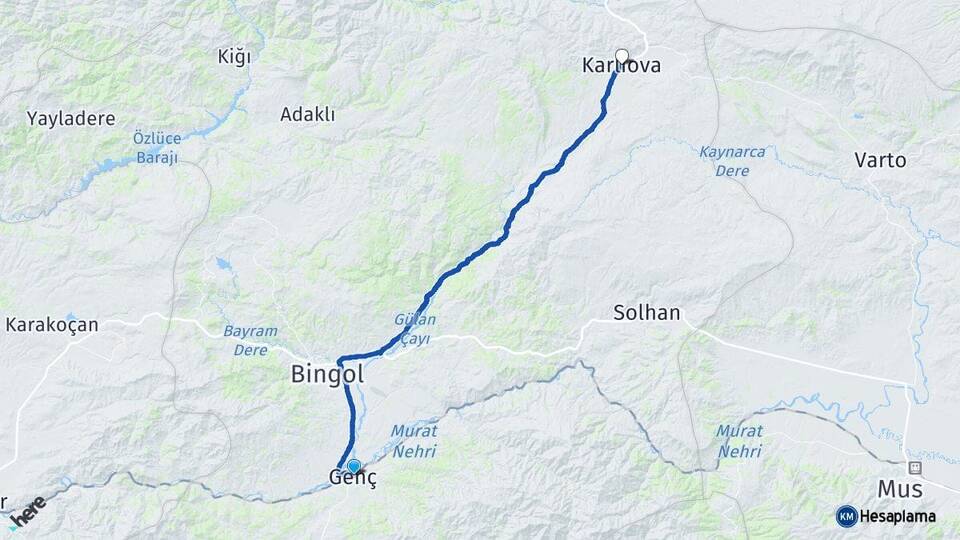 Bingöl Genç Karlıova Arası Kaç Km - Yol Haritası