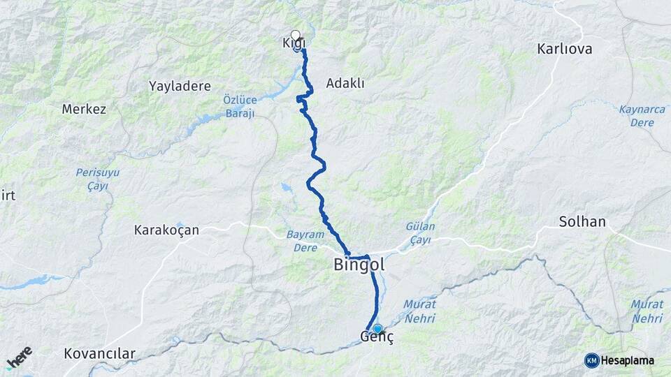 Bingöl Genç Kiğı Arası Kaç Km - Yol Haritası