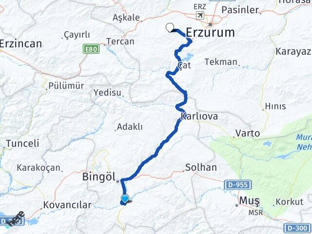 Bingöl Genç Palandöken Erzurum Arası Kaç Km - Yol Haritası