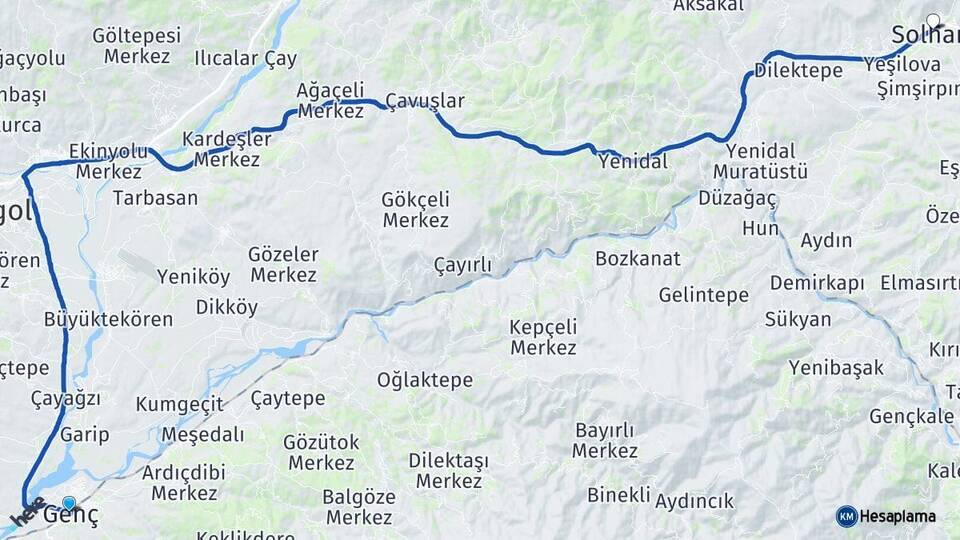 Bingöl Genç Solhan Arası Kaç Km - Yol Haritası