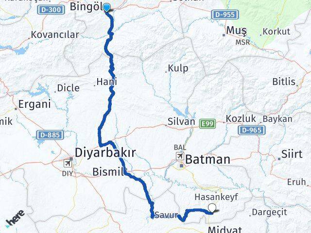 Bingöl Gercüş Batman Arası Kaç Km - Yol Haritası