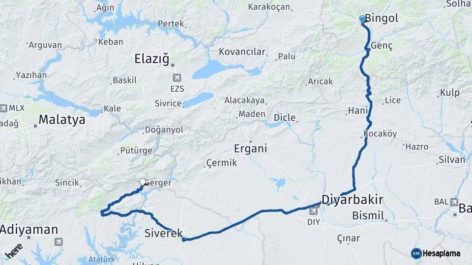 Bingöl Gerger Adıyaman Arası Kaç Km - Yol Haritası