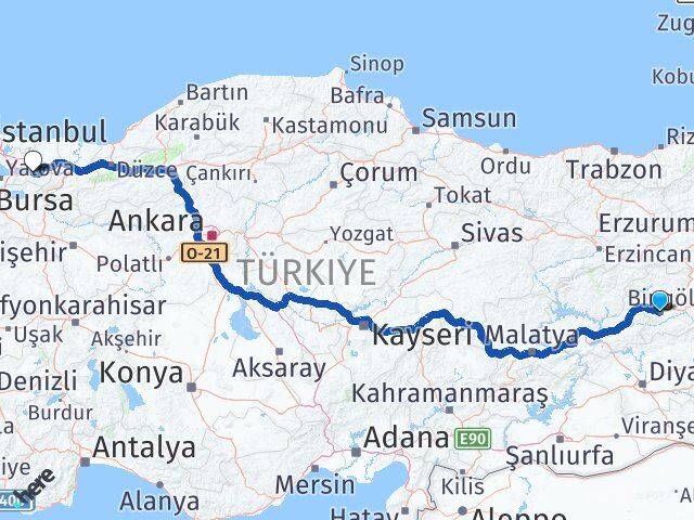 Bingöl Gölcük Kocaeli Arası Kaç Km - Yol Haritası