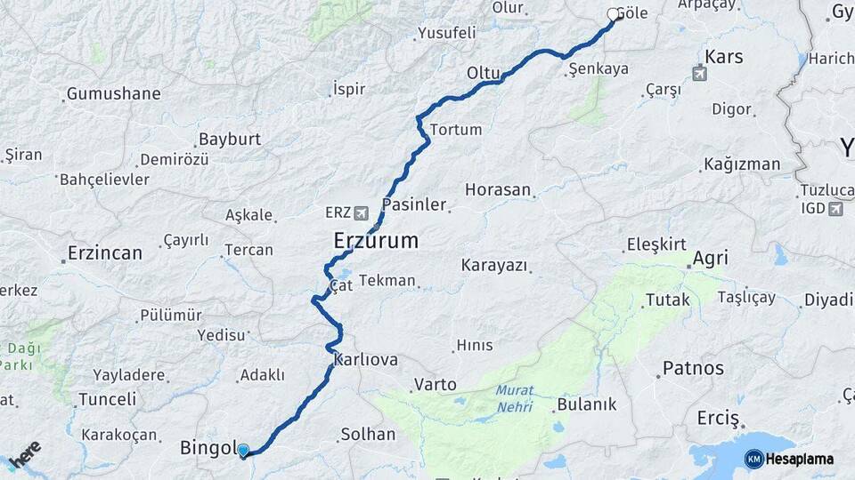 Bingöl Göle Ardahan Arası Kaç Km - Yol Haritası