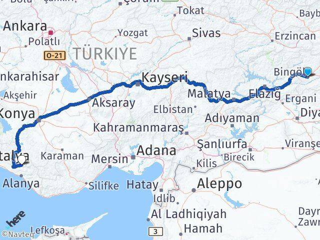 Bingöl Gündoğmuş Antalya Arası Kaç Km - Yol Haritası