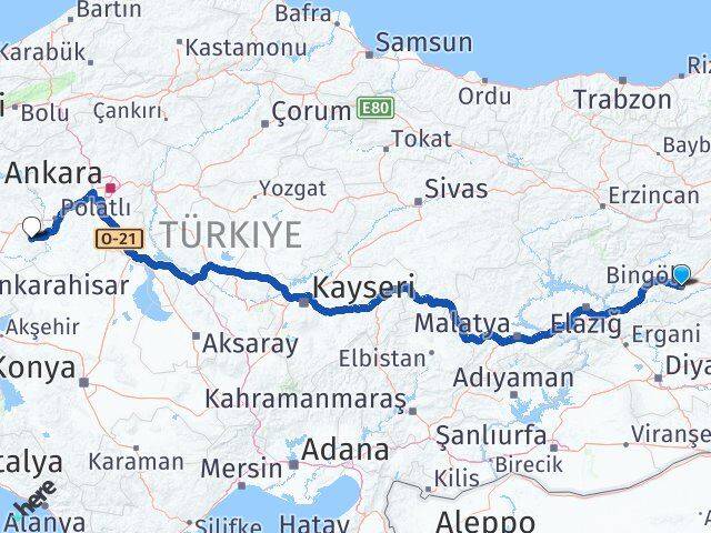 Bingöl Günyüzü Eskişehir Arası Kaç Km - Yol Haritası