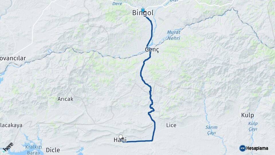 Bingöl Hani Diyarbakır Arası Kaç Km - Yol Haritası