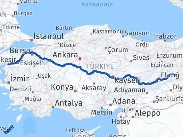 Bingöl Havran Balıkesir Arası Kaç Km - Yol Haritası