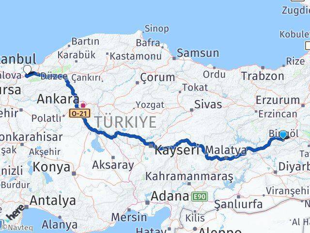 Bingöl Hendek Sakarya Arası Kaç Km - Yol Haritası