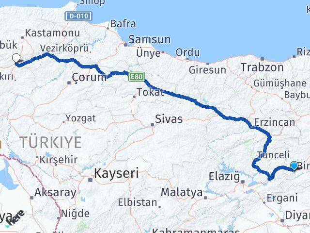 Bingöl Ilgaz Çankırı Arası Kaç Km - Yol Haritası