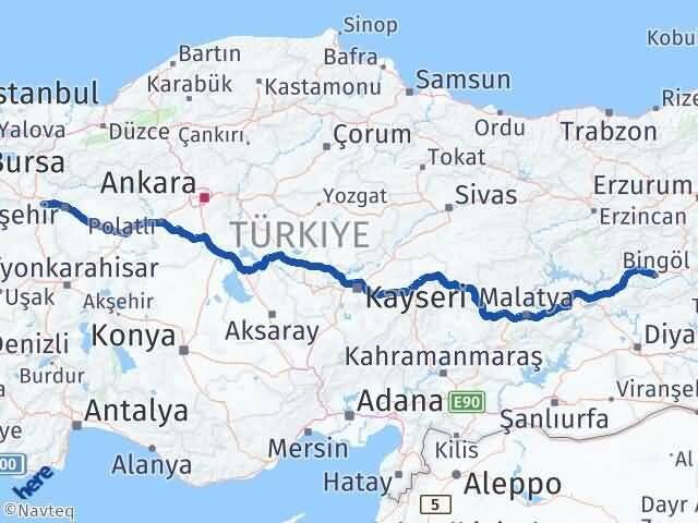 Bingöl İnönü Eskişehir Arası Kaç Km - Yol Haritası