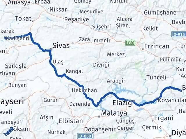 Bingöl Kadışehri Yozgat Arası Kaç Km - Yol Haritası